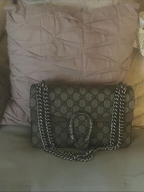 Designer Monogram Chain Shoulder Bag in Brown